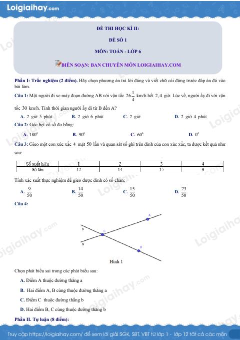 Đề thi học kì 2 Toán 6 - Đề số 1 - Cánh diều